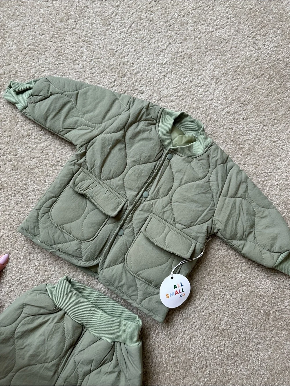 NWT All Small Co. Sage Green Quilted 2-Piece Jacket & Pants Set, outfit